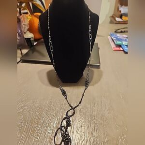 Liz Claiborne Necklace Dainty Simple Black Beaded Long Necklace